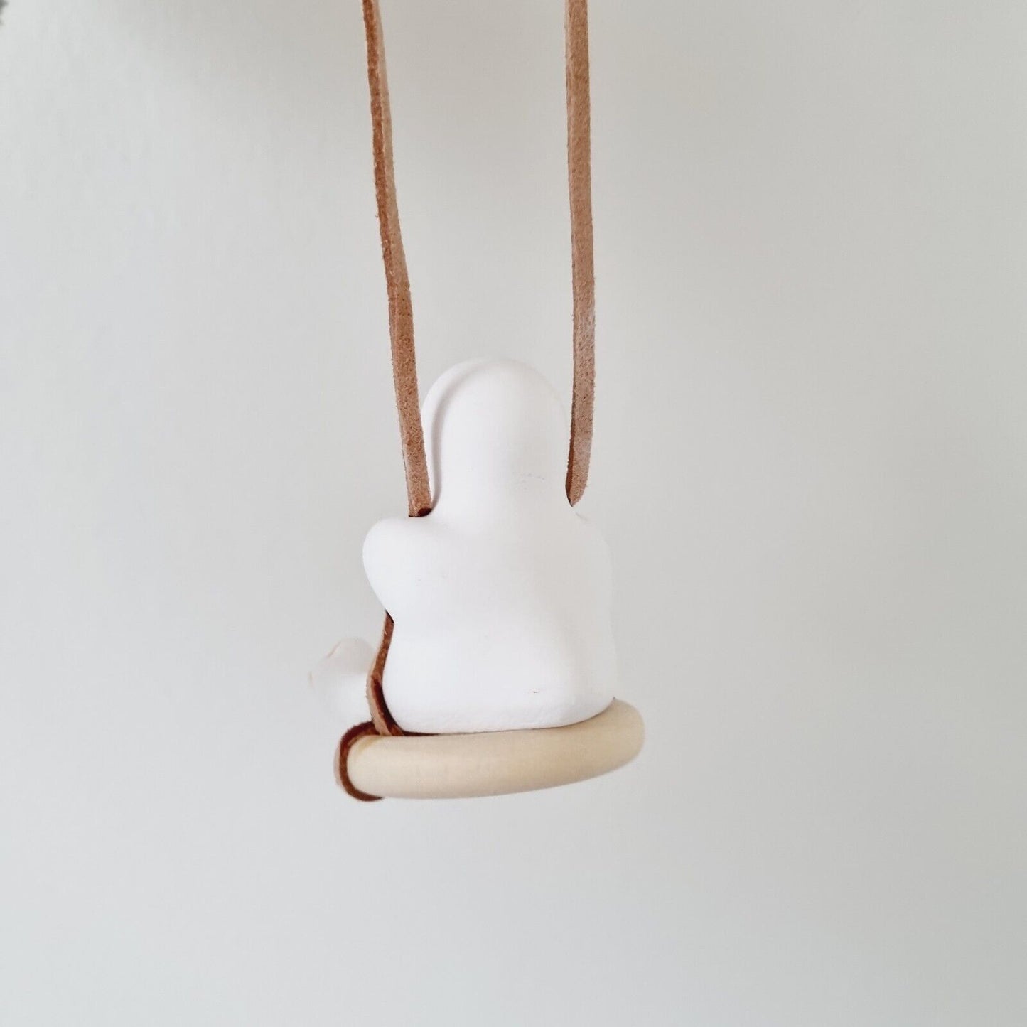 Cute White Swing Duck, Yellow Paws, Beak on Wooden Ring / Car accessory