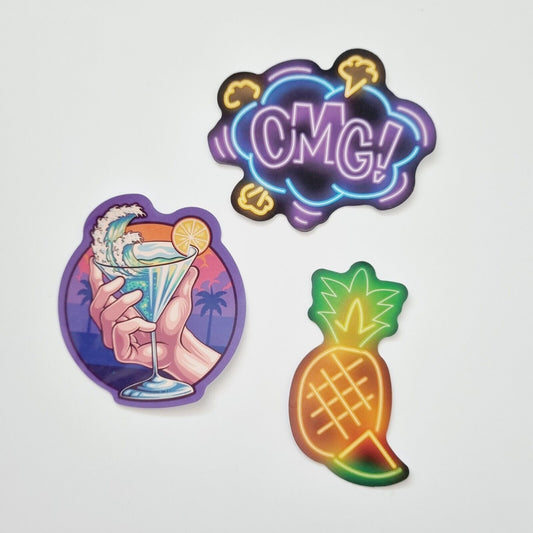 Stickers / Margarita Drink / OMG / Pineapple / Vacation / Summer / Set of 3