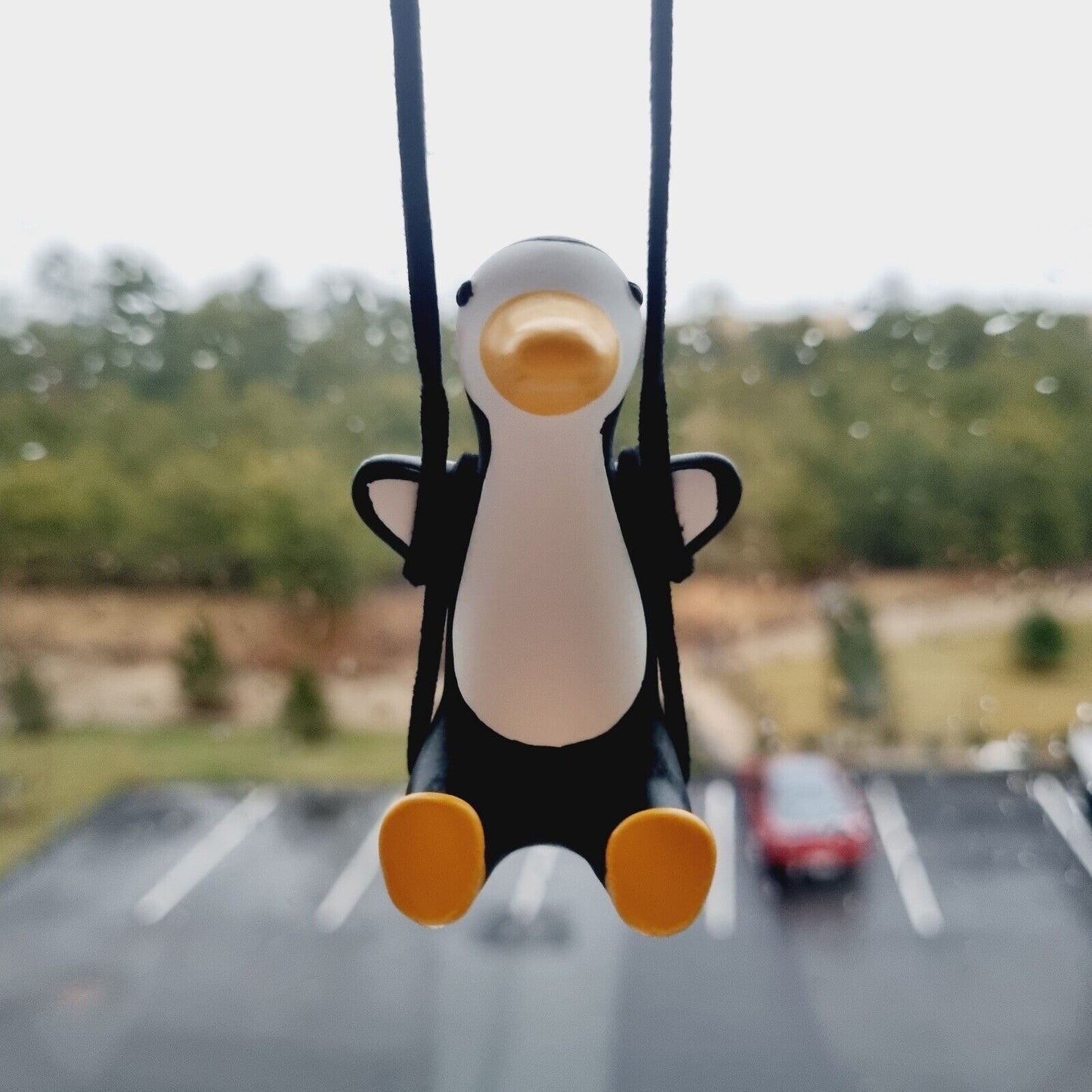 Beautiful Swing Arctic Penguin, Yellow Paws, Yellow Beak / Car accessory