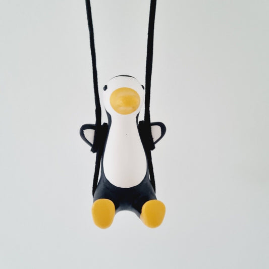 Beautiful Swing Arctic Penguin, Yellow Paws, Yellow Beak / Car accessory