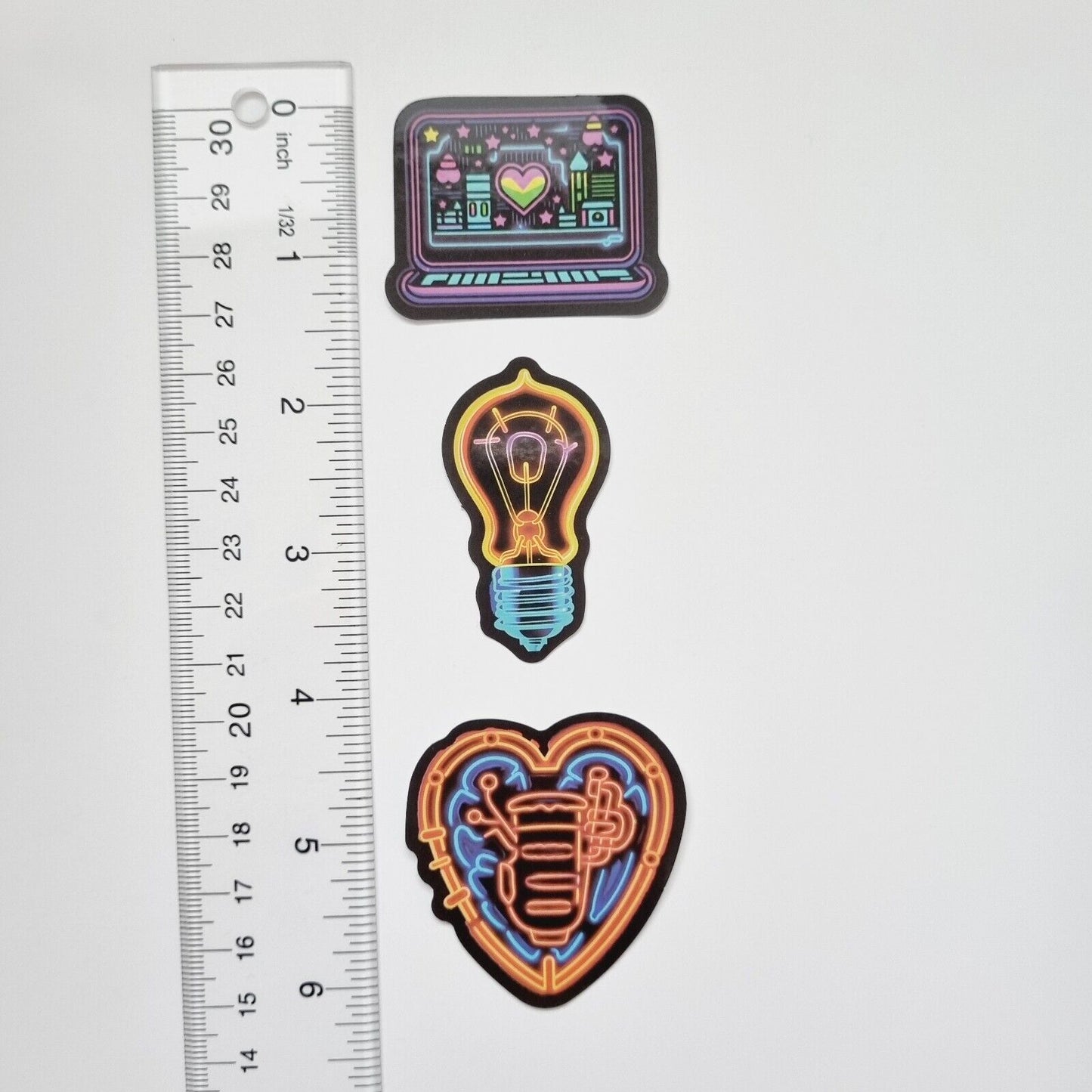 Stickers / Laptop / Light Bulb / Heart / for Laptop, Bottle, Notepad / Set of 3