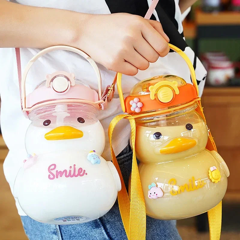 Cute Duck Water Bottle β 1000ml Leakproof & BPA-Free