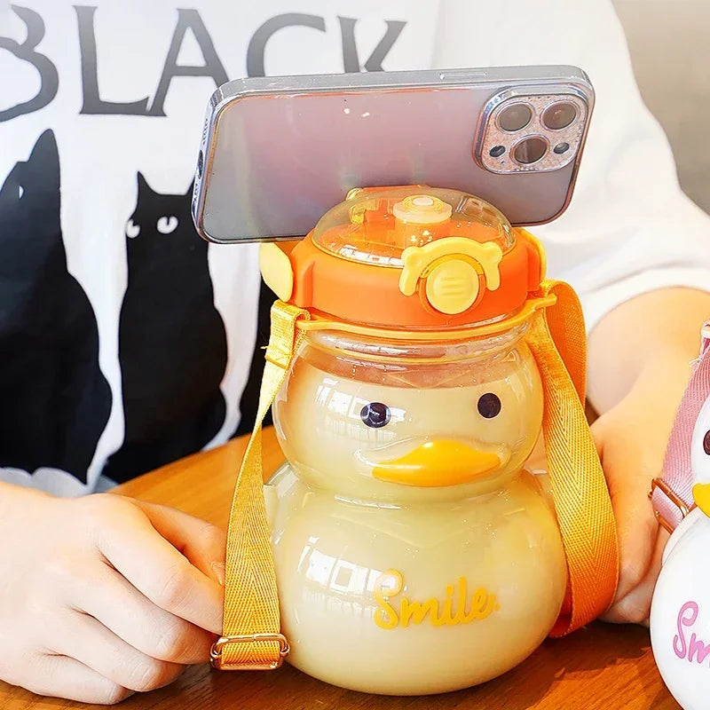 Cute Duck Water Bottle β 1000ml Leakproof & BPA-Free