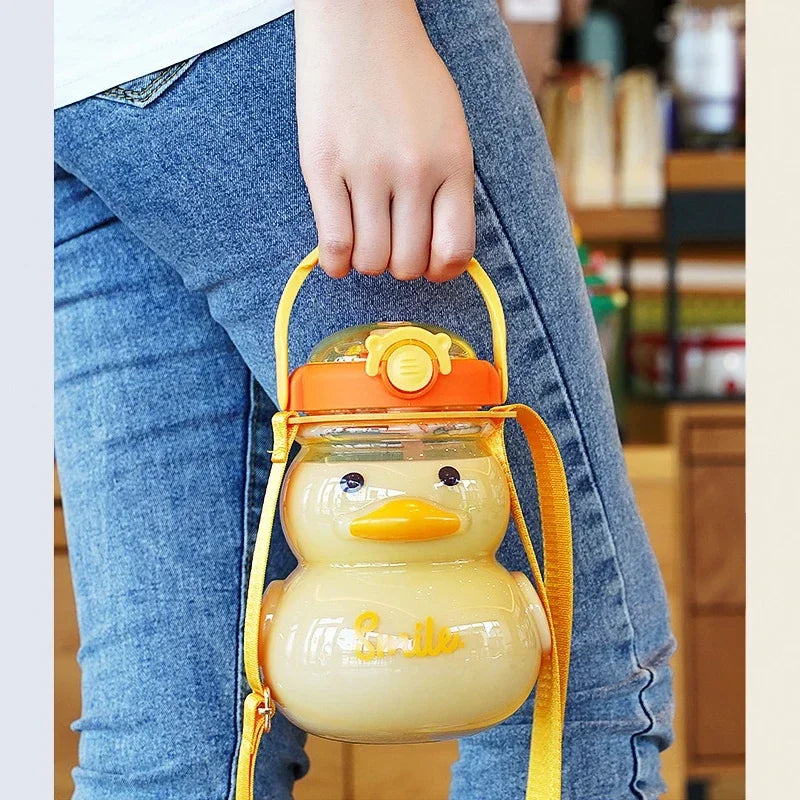 Cute Duck Water Bottle β 1000ml Leakproof & BPA-Free