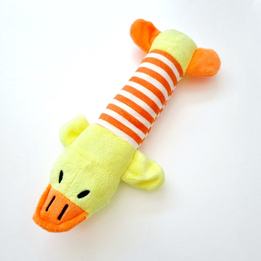Striped Duck Squeaky Plush Pet Toy Soft & Fun