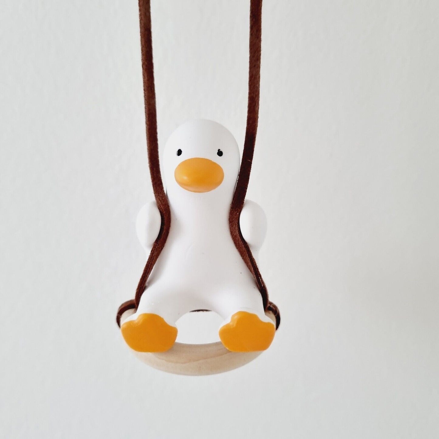 Cute White Duck with Sunglasses Swinging on a Wooden Ring / Car accessory