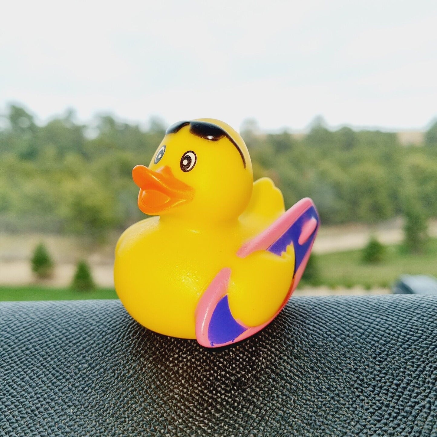 Yellow Rubber Duck with Surfboard / Car accessory / Dashboard Toy / Jeep Ducking
