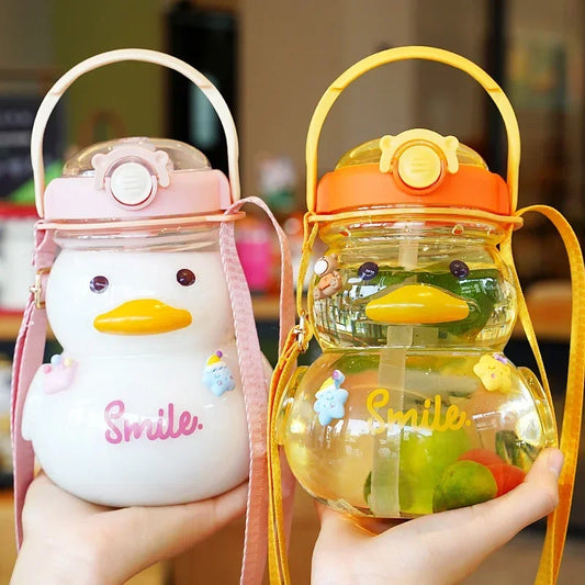 Cute Duck Water Bottle – 1000ml Leakproof & BPA-Free