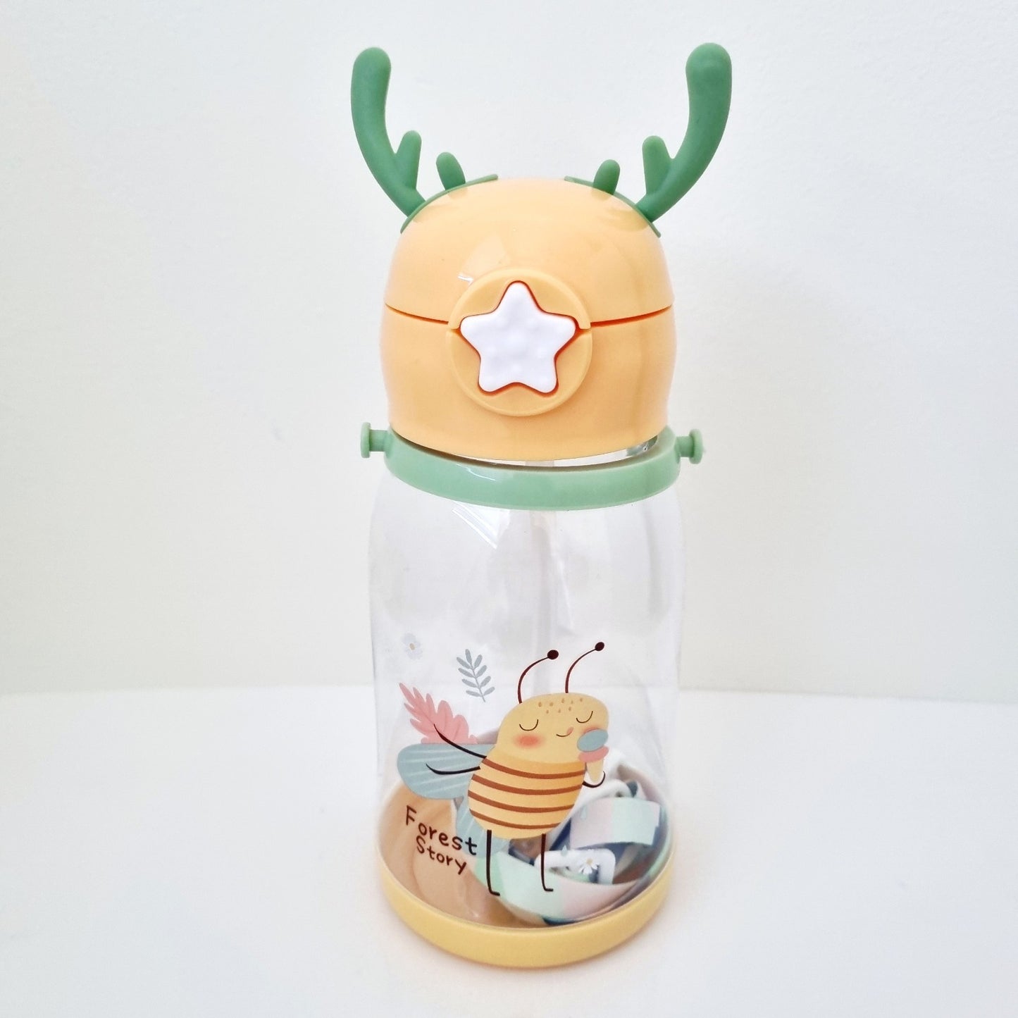🧋🐝 Cute Water Bottle Bee Orange with Straw & Backing Strap