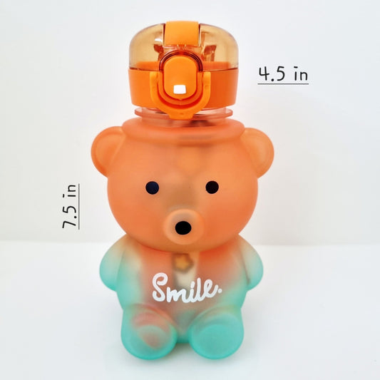 🥤🐻 Bear Design Water Bottle with Straw, Stickers & Backing Strap