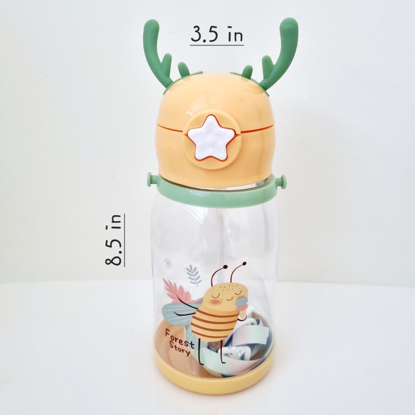 🧋🐝 Cute Water Bottle Bee Orange with Straw & Backing Strap