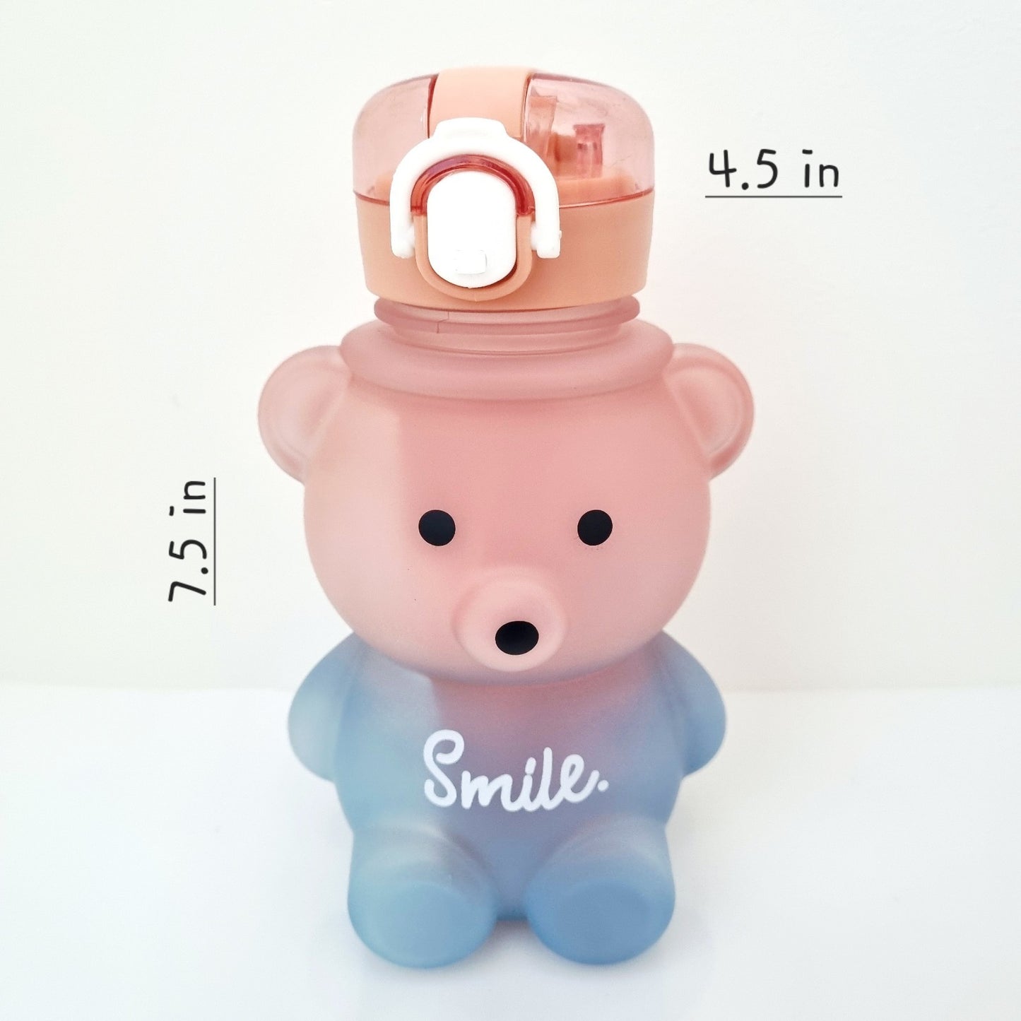 🐻🧋Blue & Pink Bear Design Water Bottle with Straw, Stickers & Backing Strap