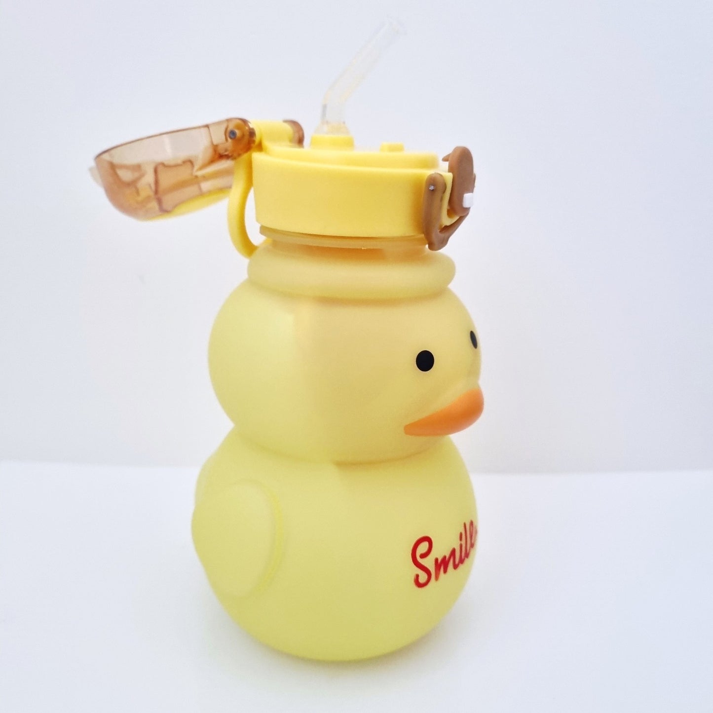 🧋🐥 Yellow Duck Design Water Bottle with Straw, Stickers & Backing Strap